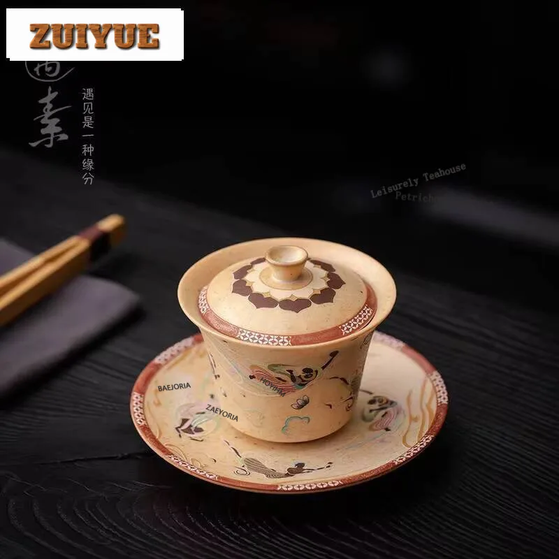 

140ml Dunhuang Apsaras Cultural Gaiwan Creative Three Talent Tea Tureen Aesthetic Maker Cover Bowl Ceremony Decoration Craft