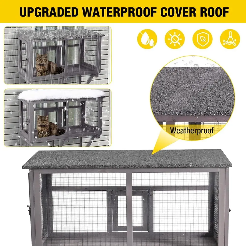 Outdoor Cat Enclosure with Weatherproof Roof and Lockable Door for 1-2 Cats, Secure Window Perch House view 4