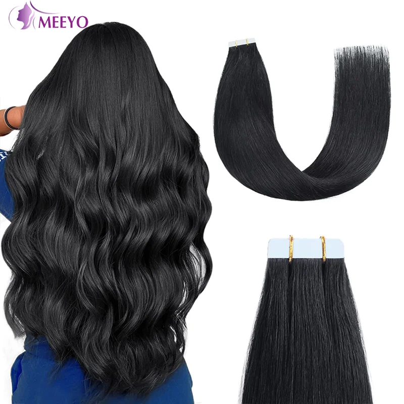 Tape in Hair Extensions Human Hair Straight Human Hair Extensions 50G/Pack for Women 20 Pcs 1B Natural Color Tape on Soft Hair