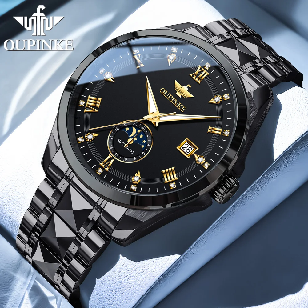 ساعة OUPINKE 3265 للرجال ساعة عمل ميكانيكية أوتوماتيكية أصلية فاخرة ﻿   ساعات مضيئة مقاومة للماء لتاريخ الأسبوع والقمر للرجال