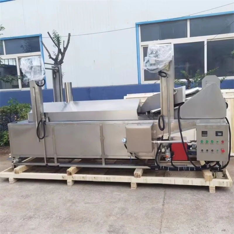 Continuous Conveyor Belt Deep Fryer Automatic Potato Chips Dough Falafel Frying Machine PLC Control Food Grade Hot Sale