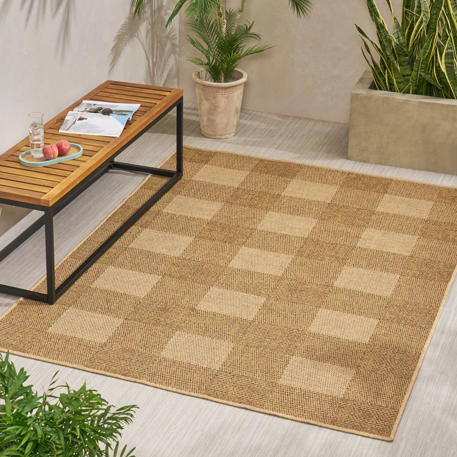 

5'3" x 7' Natural Indoor/Outdoor Area Rug: Durable, Weather-Resistant Rug