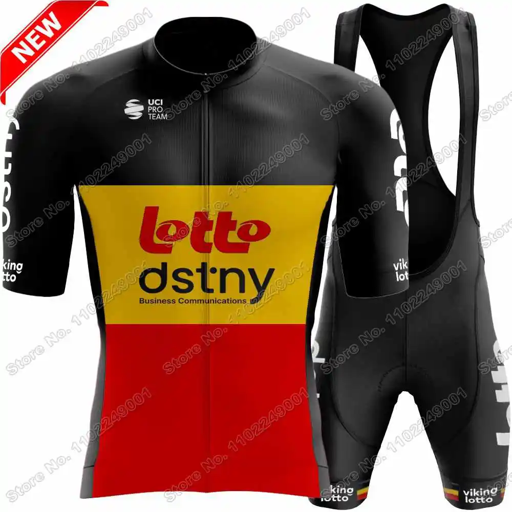 2024 Team Lotto Dstny Cycling Jersey Set Belgian Champion Arnaud De Lie Cycling Clothing Men Road Bike Shirts Suit Bib Shorts