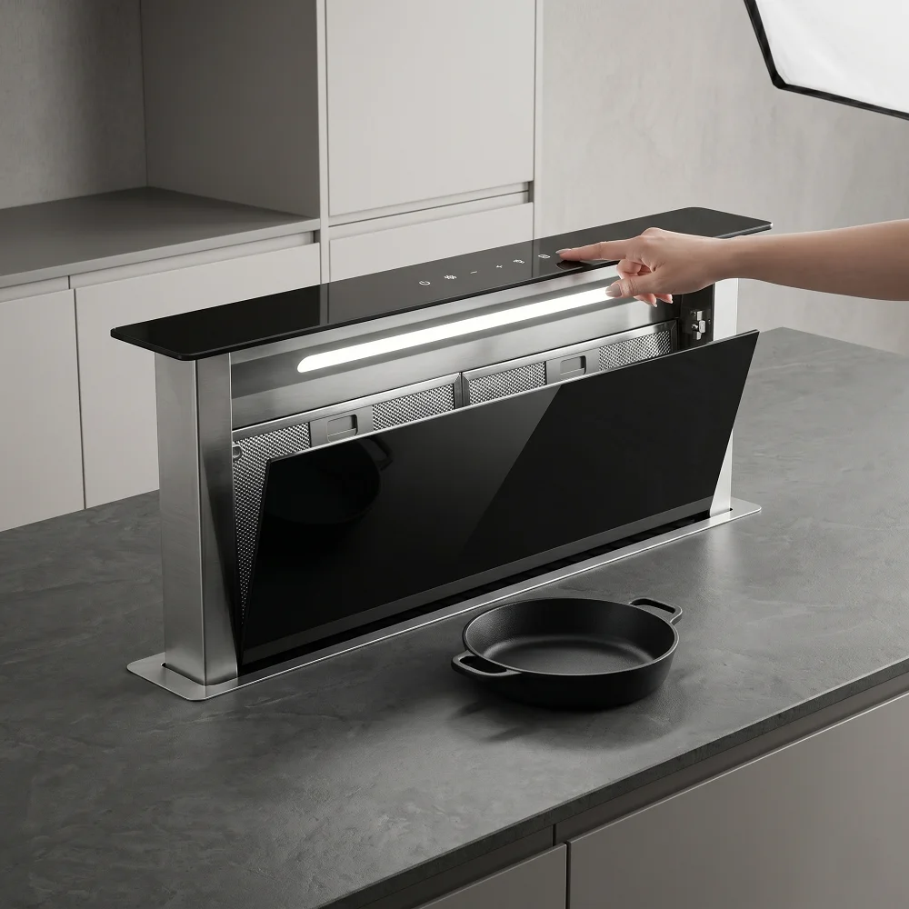 60cm Ultra-Quiet Electric Stainless Steel Downdraft Lower Suction Pumping Unit Kitchen Stove Range Hood For Hotel  Use