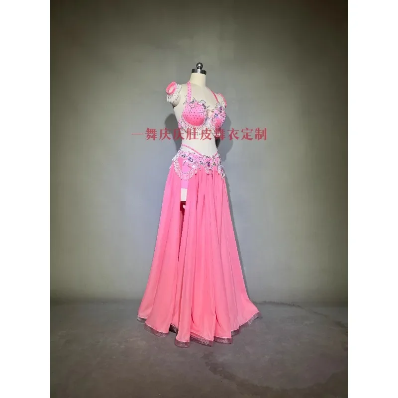 Customized Belly Dance Costumes New Peach Powder Dress Live Streaming Video Group Performance Competition Costume Pink