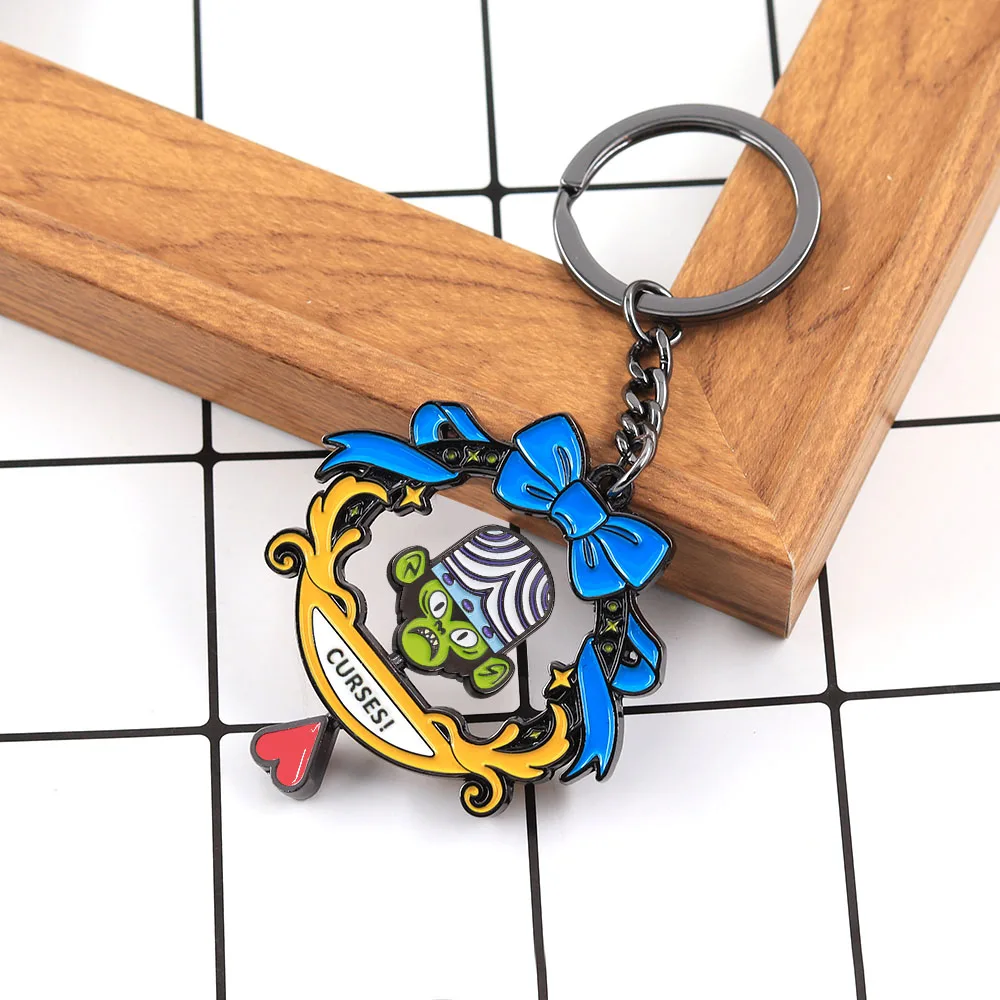 Lustiger Mojo Jojo Drehbarer Schlüsselanhänger, Doppelseitiger Spinning-Schlüsselring, Kawaii-Bösewicht-Figur, Metallanhänger, Taschendekoration, Geschenk für Fans – Detail 6