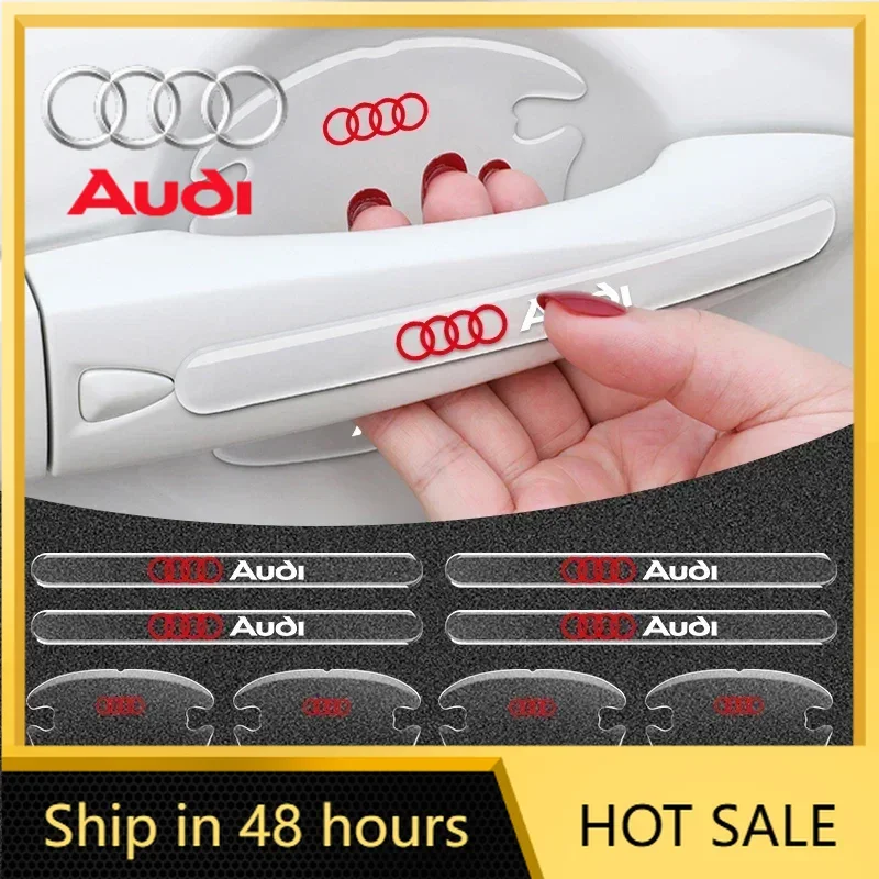 

8 шт. прозрачных защитных наклеек для ручек дверей автомобиля, защитная пленка для Audi Sline RS TT A3 A4 B8 8P 8V B6 A5 A6 Q5 C6 A1 Q7 Q3