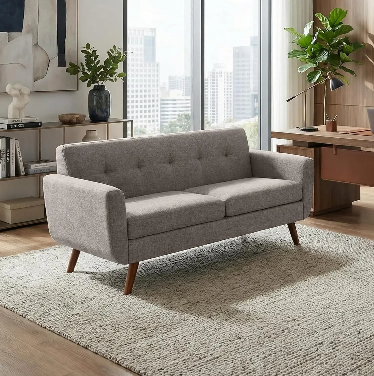 65" W Loveseat Sofa, Mid Century Modern Love Seat Couches for Living Room, Button Tufted Upholstered Small Couch for Bedroom, So - view 4