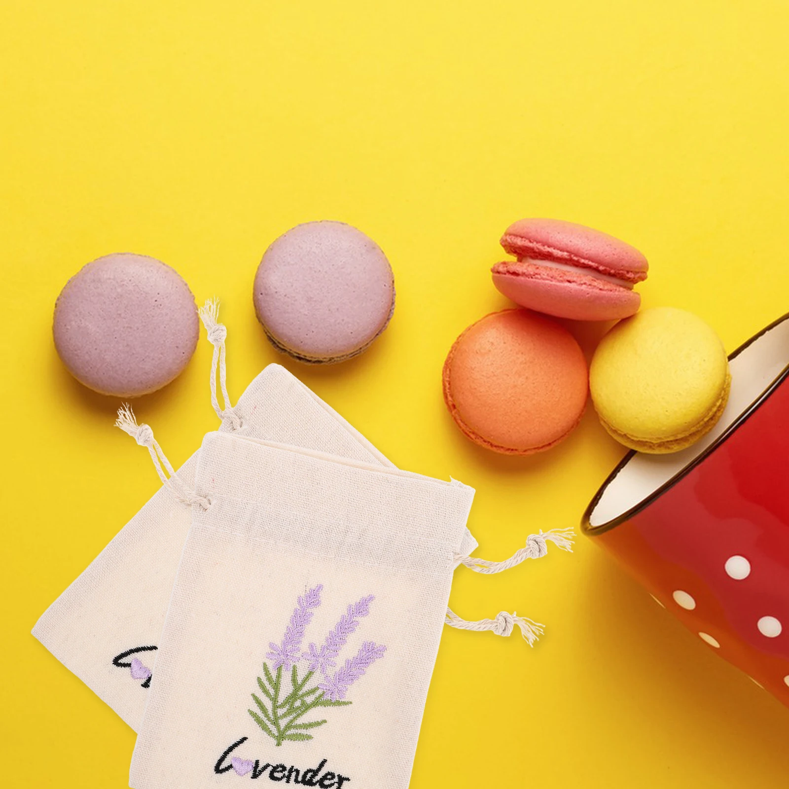 

10pcs Lavender Embroidery Canvas Drawstring Bags Reusable Sachet Pouches For Jewelry Storage Wedding Favor Gift Packaging Set