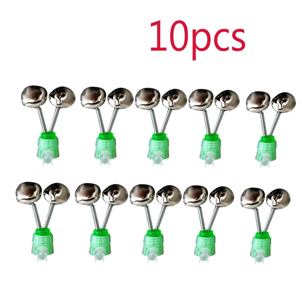 10Pcs/Set Twin Spiral Bells Fishing Bite Alarms Outdoor Night Carp Fishing Rod Tip Clips Tool Accessories