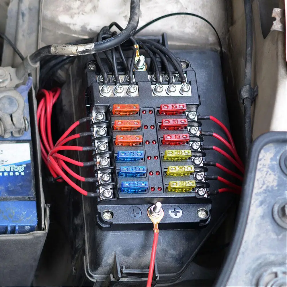 6/12 Ways Fuse Box LED Warning Indicator 12V 32V Power Distribution Panel Car Boat Fuse Box Holder With Plastic Cover