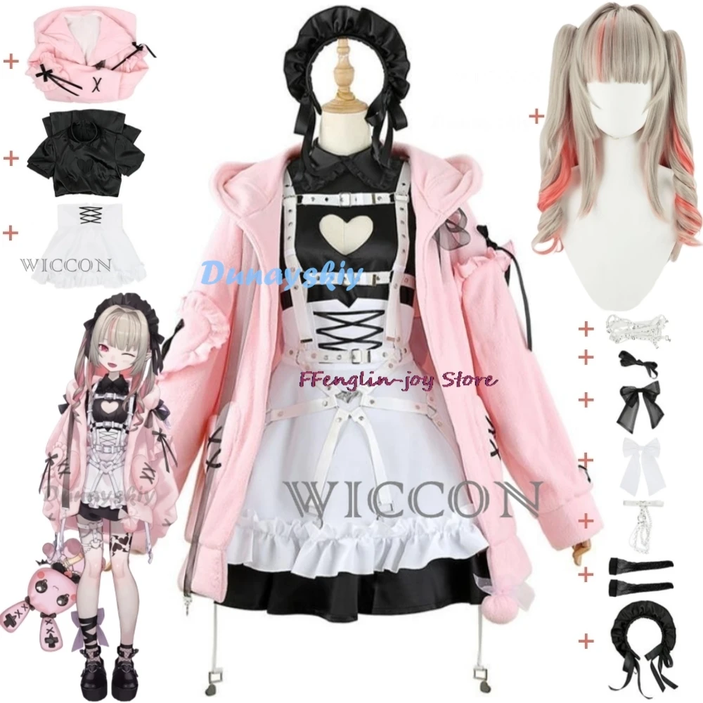 

Youtuber Vtuber Makaino Ririmu Kissme Lovelyheart Lolitania Rrm Nijisanji Gamers Cosplay Costume Wig Anime Dress Halloween Suit