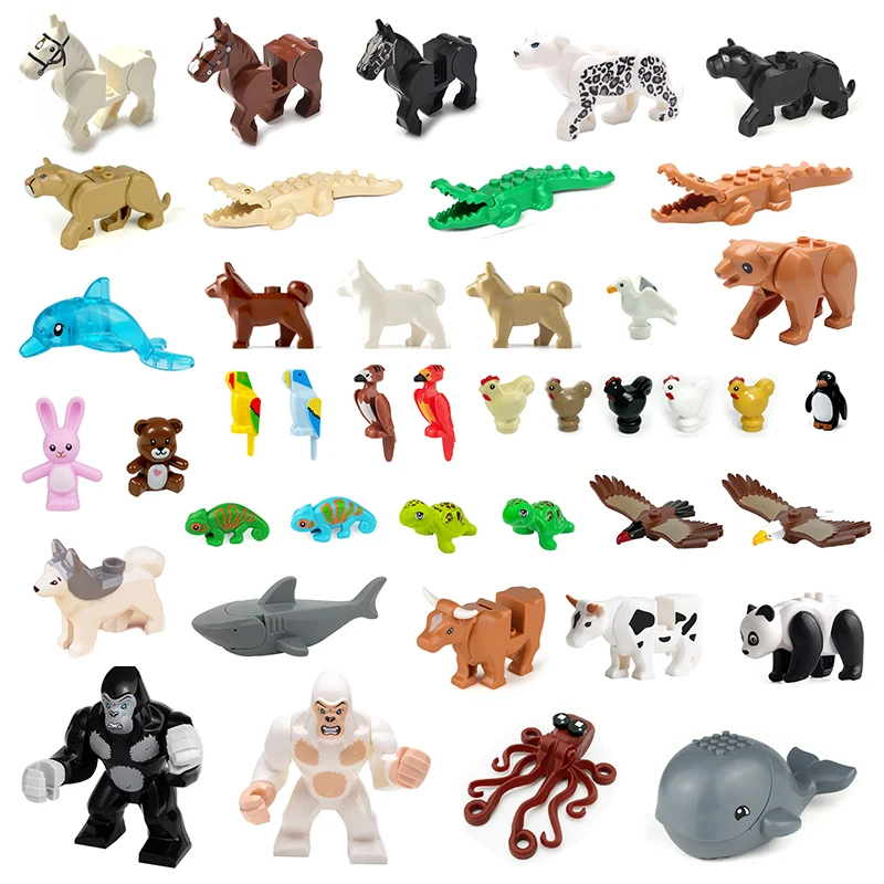 Small Building Block Animal Scene Horse Whales Tiger Model Educationa Hot MOC Zoo Assembled Gift Baby DIY Mininatures Bricks Toy