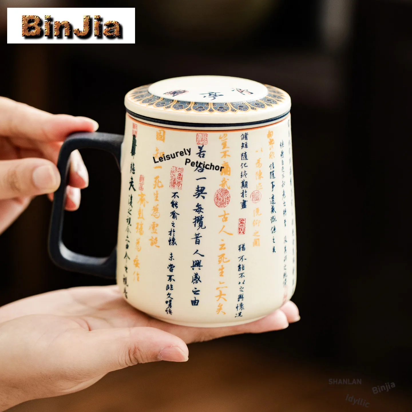 350ml Handwritten Poems Filter Tea Separator Cup Handmade Tea Mug With Infuser Tea Making Office Water Cup Teaware Craft