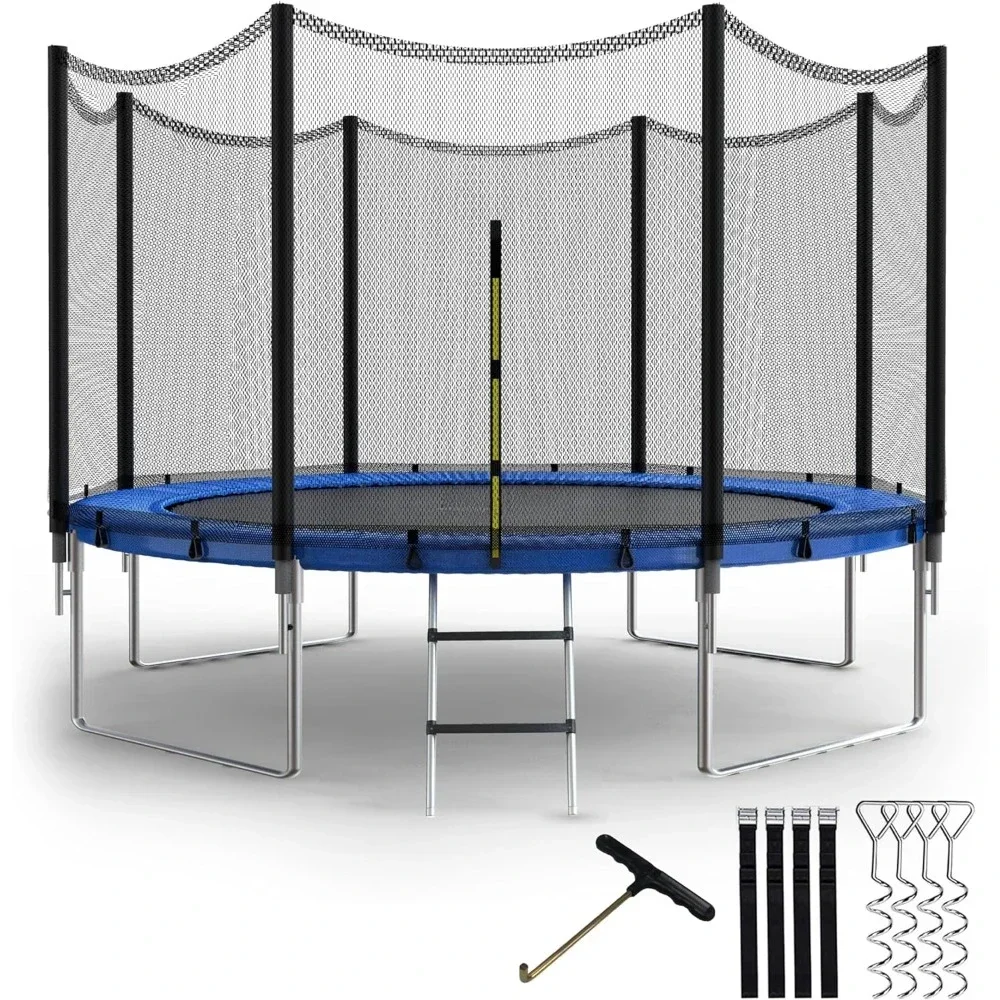 

Simple Luxury Children's Trampoline with Safety Fence Net, Bearing 12 Feet, Outdoor Trampoline with Ladder and Blue Outer Net