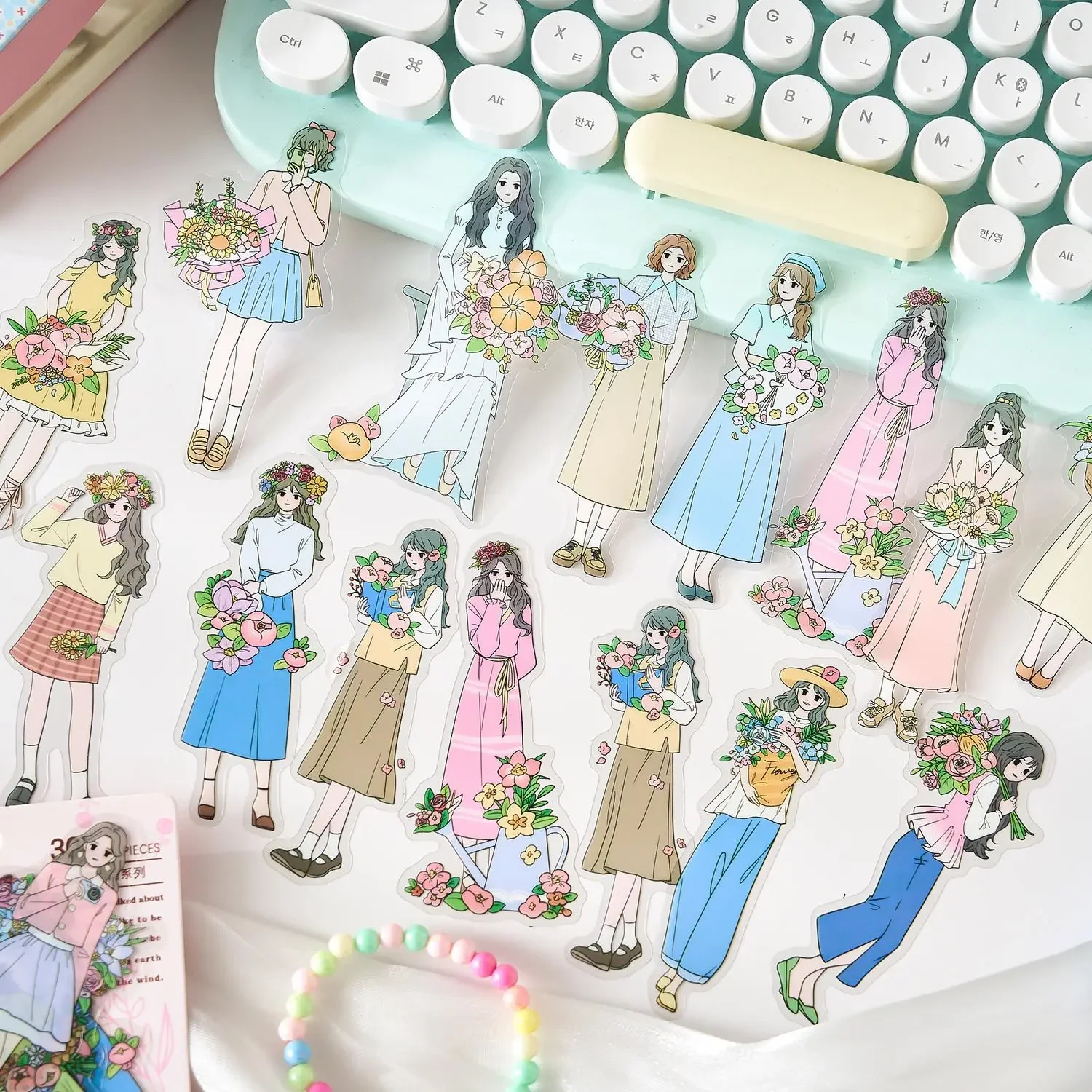 30pcs/pack PET Stickers Flowers Materials DIY Scrapbooking Decor Junk Journal Collage Stationery Aesth Sticker