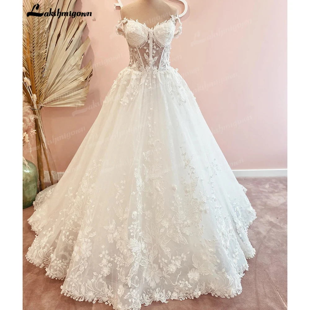 

Lakshmigown Off the Shoulder Lace Wedding Dress Vestidos de Boda Chapel Train Sexy Bridal Dresses estido de noiva praiano