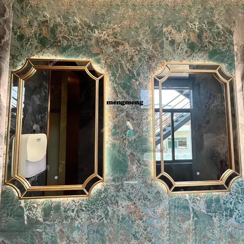 

Nordic Decorative Bath Mirrors European Retro Vanity Mirror LED Light Bathroom Mirror Home Toilet Wall-mounted Anti-fog Mirror L