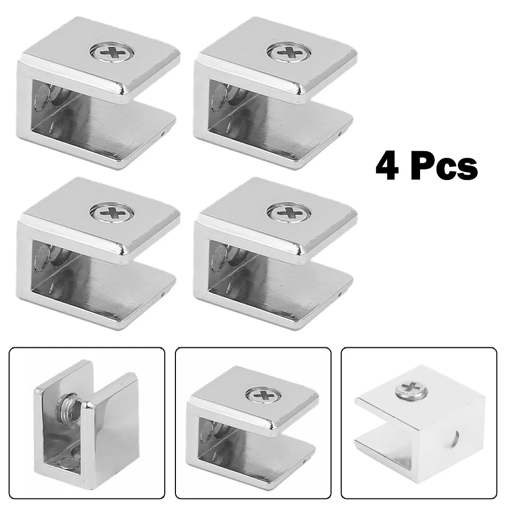 4pcs Glass Clamp Glass Plated Brackets Zinc Alloy Chrome Shelf Holder Support Plate Holder Brackets Adjustable Shelf Clamp