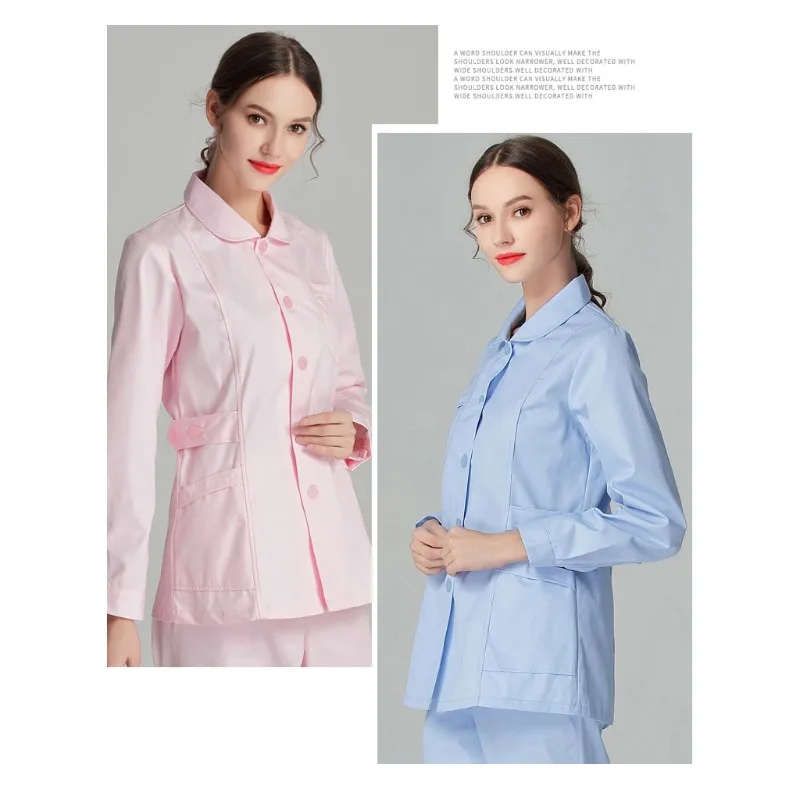 ブルー長袖スクラブトップナース制服白衣ドクター制服女性のための生き抜く医療服美容サロン作業服