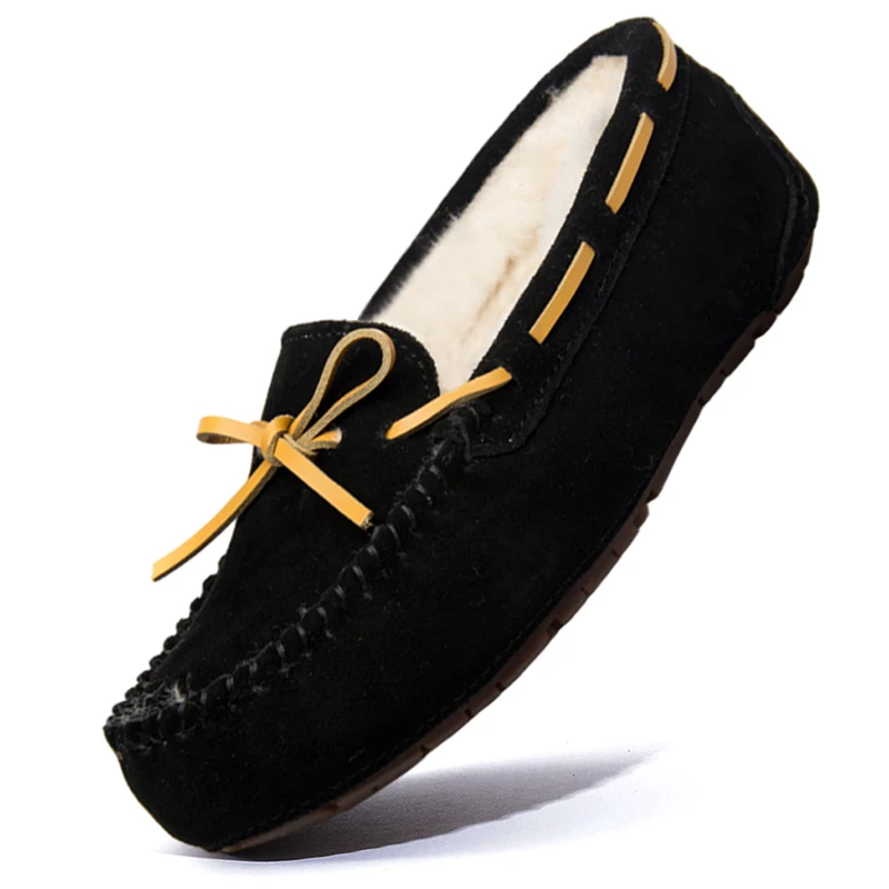 

Женские мокасины на плоской подошве из натуральной кожи больших размеров, повседневные лоферы на подкладке из натурального меха, зимняя модная женская обувь