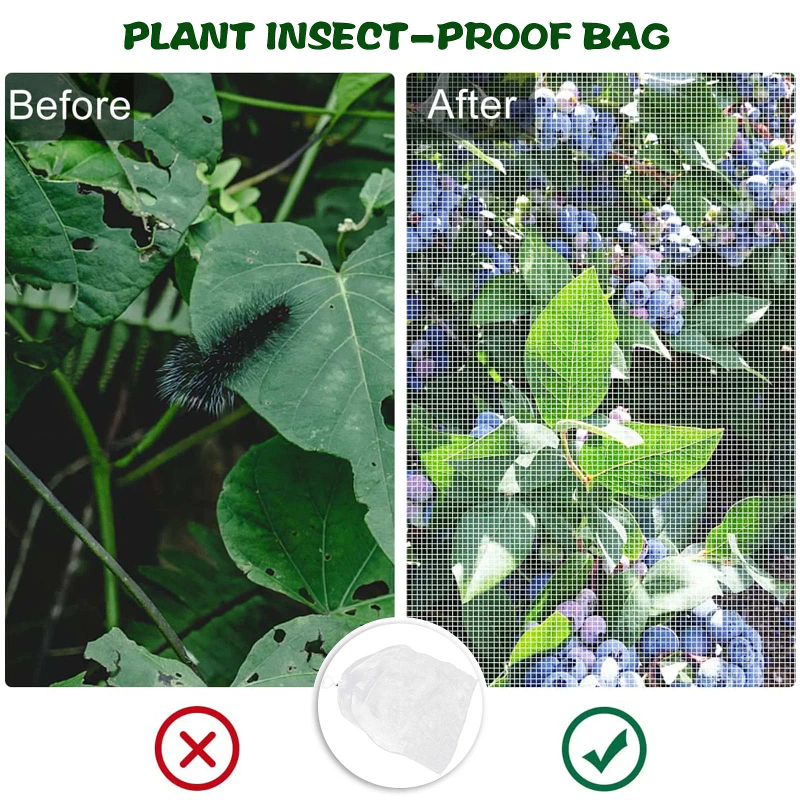 

2pcs Fruit Protection Bag Mesh Drawstring Reusable Plant Cover For Garden Vegetables Birds Pest Control Netting Bag Garden
