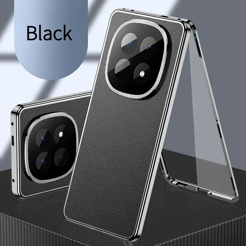 

Tempered Glass Metal Magnetic Phone Case For Redmi Note 13 15 14 Pro Plus 5G Full Lens Protection PU Leather Back Cover Cases