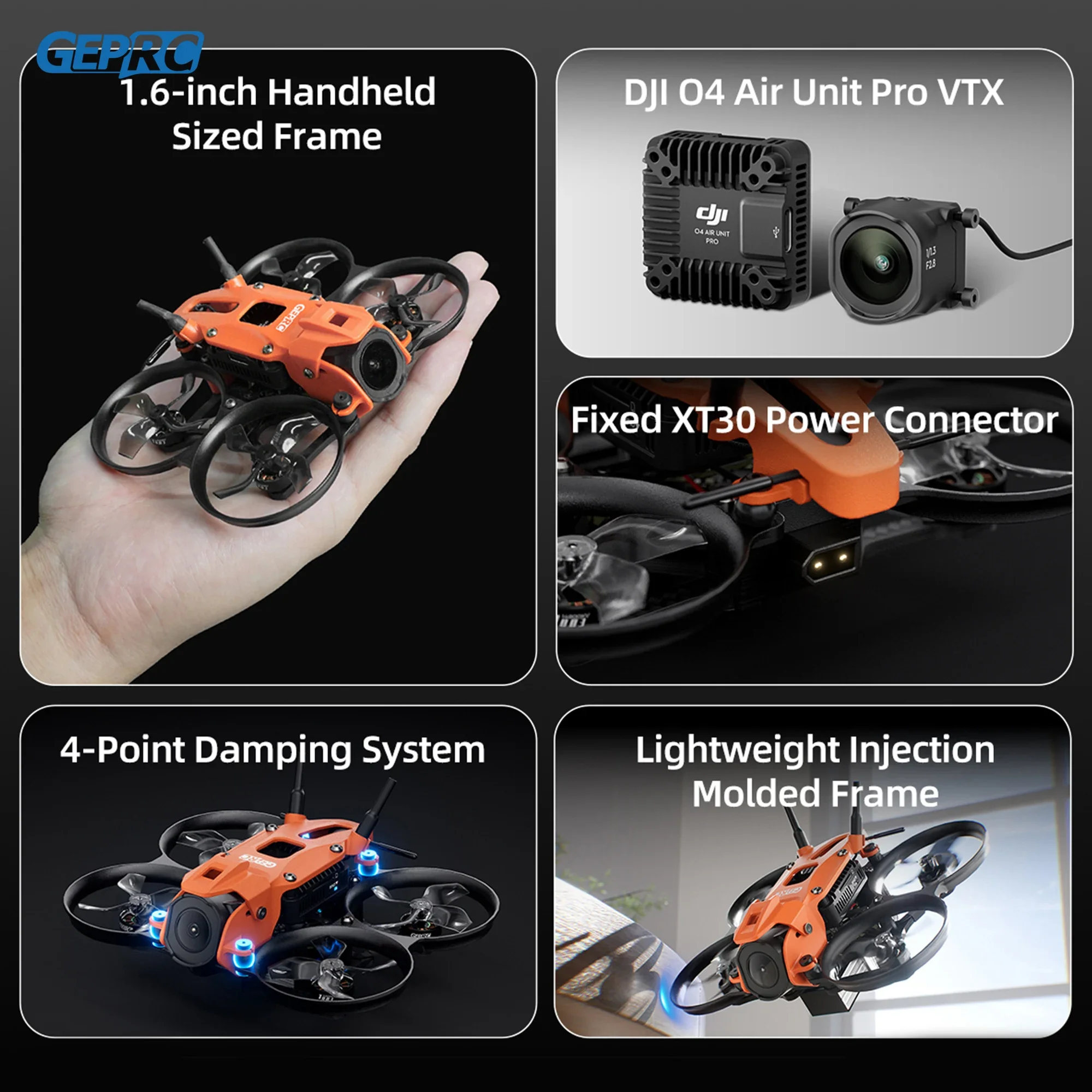 โดรน GEPRC DarkStar16 FPV Quadcopter O4 Air Unit PRO /WTFPV SPEEDX2 1003 14800KV 1.6 นิ้ว สีส้มเทา สำหรับการบินแบบฟรีสไตล์
