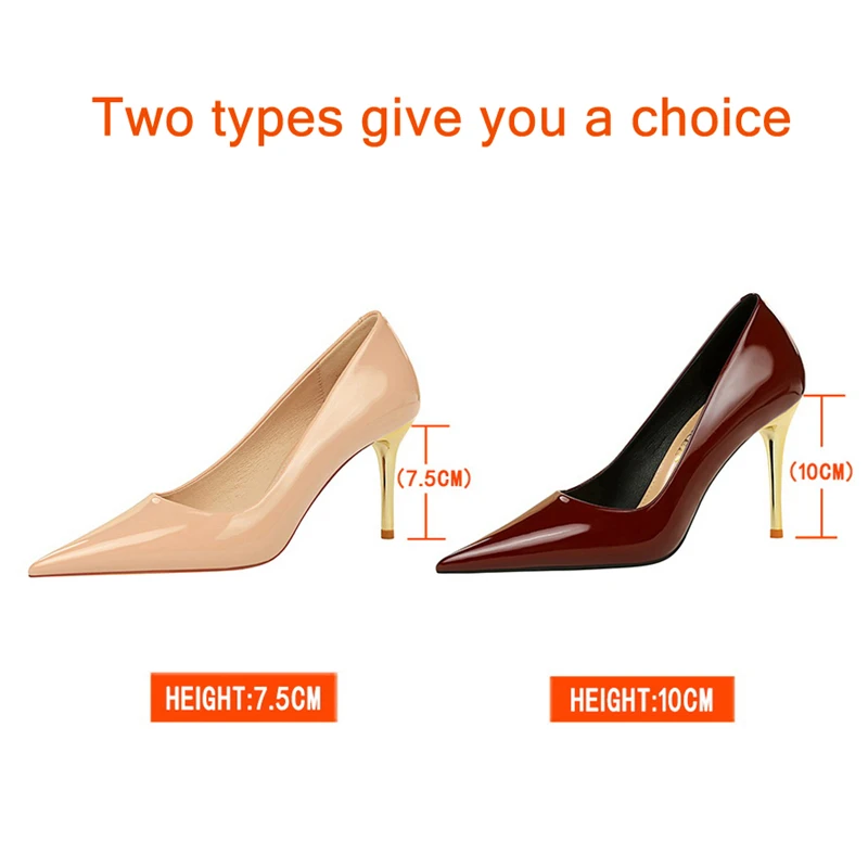 BIGTREE Quality Woman Pumps Patent Leather High Heels Sexy Party Metal Stilettos Luxury High-heeled Shoes Size 43