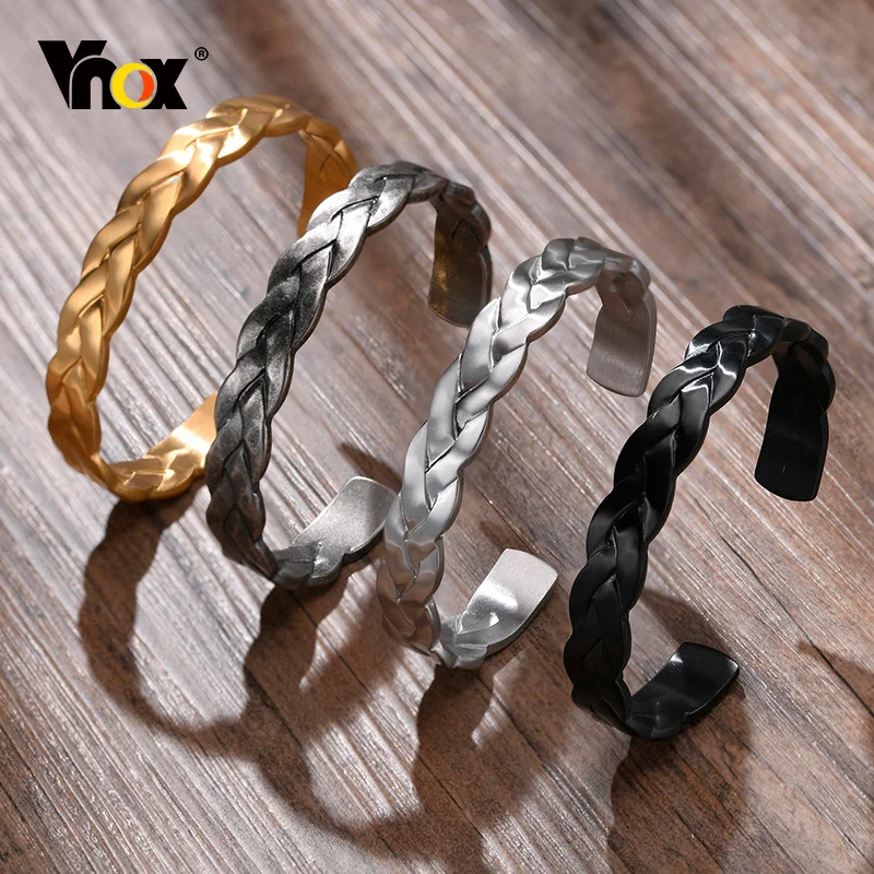 Vnox Vintage Wheat Twisted Bracelet for Men, Antiqued Stainless Steel Minimalistic Cuff Bangle Jewelry,Gift to His Father Male