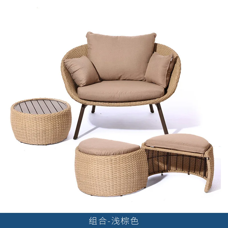 Double recliner bed and breakfast terrace rattan chair outdoor balcony rattan sofa tea table three-piece set