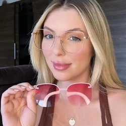 Fashion Cat Eye Polarized Sunglasses Women Magnet Clip On 2 in 1 Anti Blue Light Ladies Eye Glasses fFrames Luxury Gradient Pink