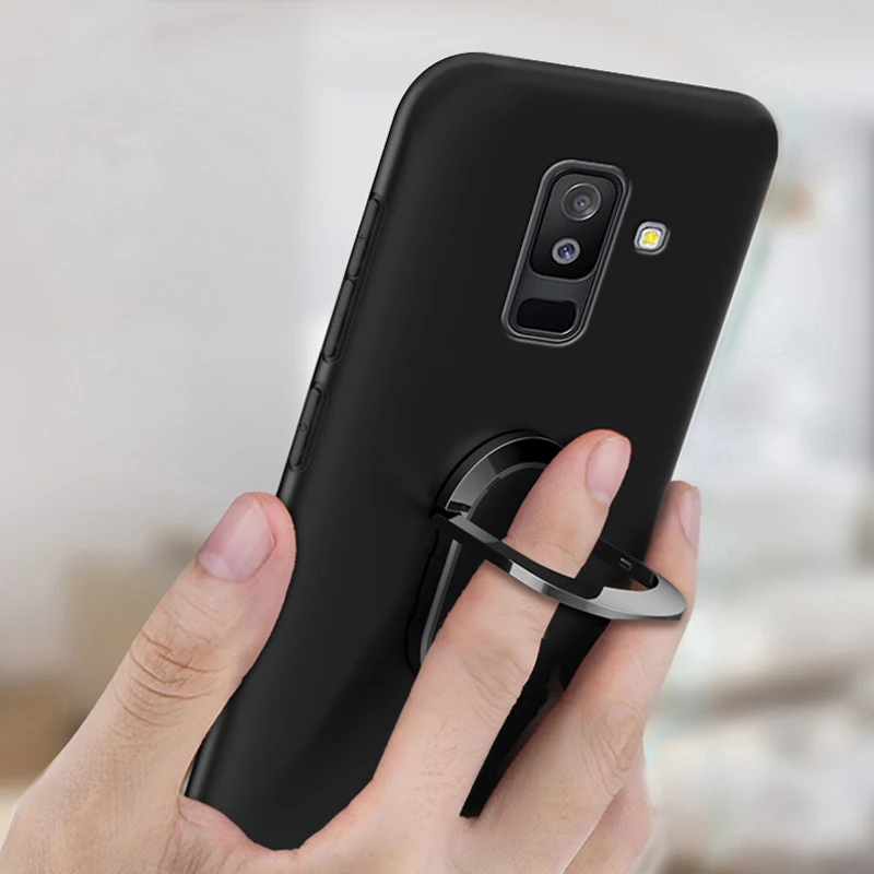 Samsung A6 A8 Plus 2018 Case Black Finger Ring 360 Degree Rotation Soft Silicone Funda for Samsung Galaxy J6 J8 A6 A8 2018 Cover