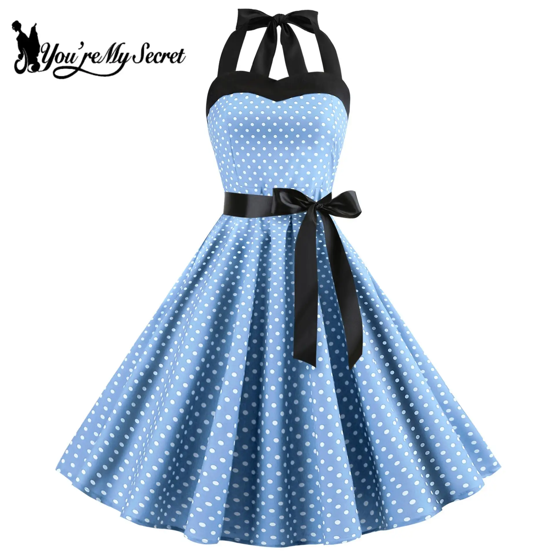 أنت سري-فستان نسائي كلاسيكي منقط ، دبوس قوطي فستان روكابيلي ، فستان مثير بلا أكمام ، فستان حفلة موسيقية ، 50s ، 60s #3