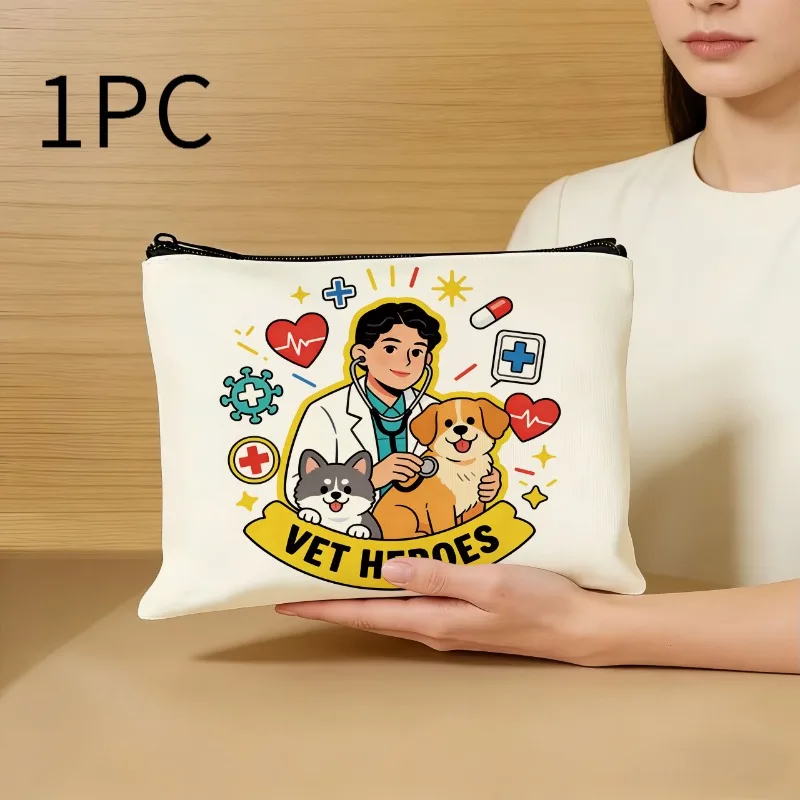 

1PC Pet Doctor Themed Cosmetic Travel Bag, Multi-purpose Makeup and Pencil Bag with Zipper, Suitable for Travel and Storage