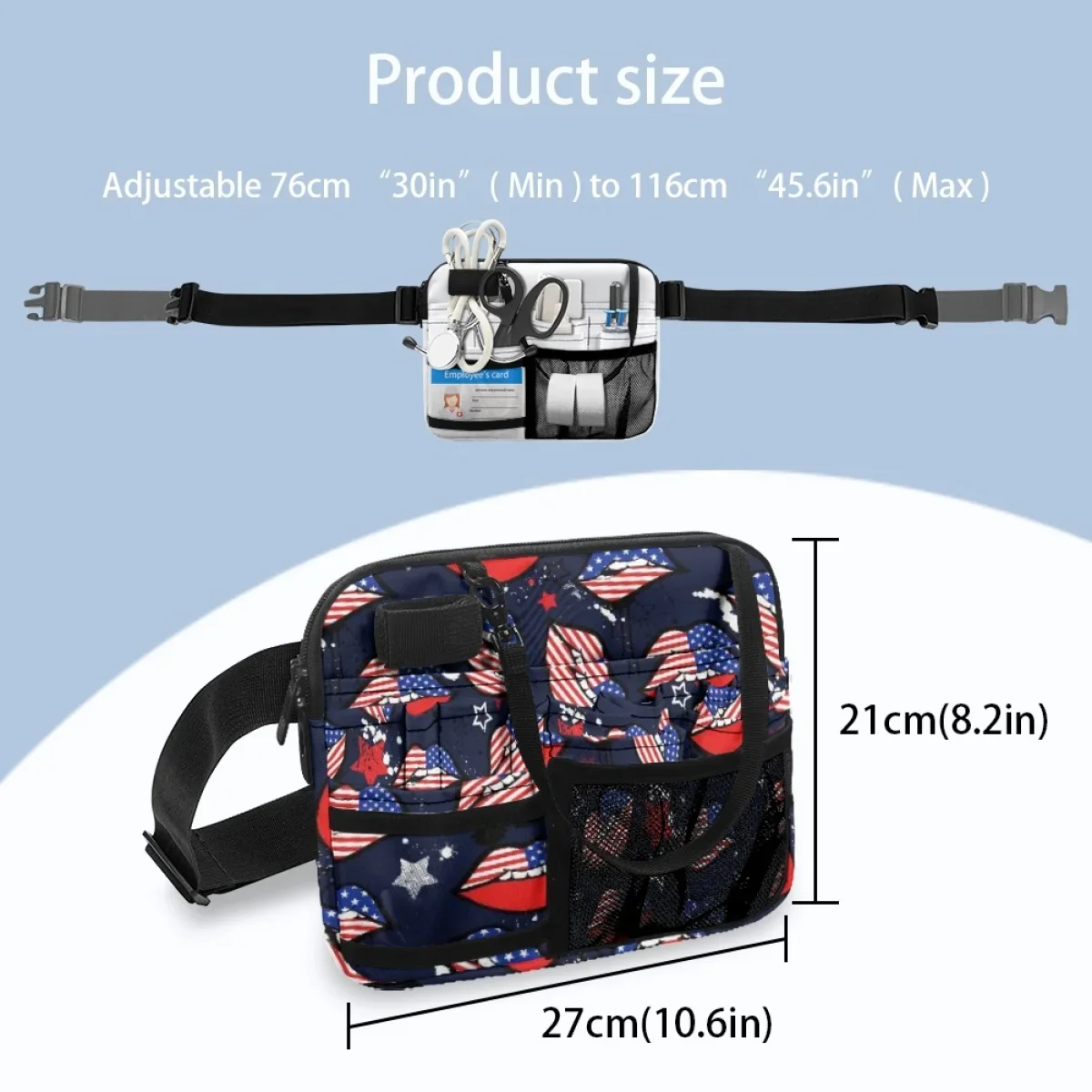 Riñonera con diseño creativo de bandera americana para enfermera, bolsa de cintura portátil con múltiples bolsillos, bolsa de almacenamiento médica informal, 4 de julio