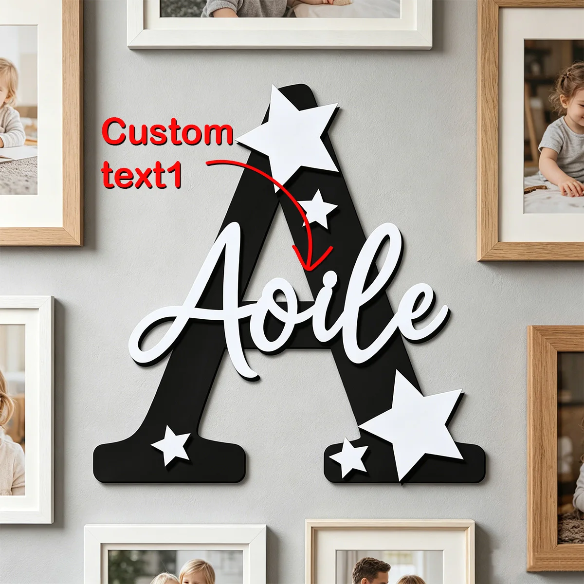 1pc Custom Star Initial Wooden Name Sign Personalized Custom Text Wall Hanging Decor Souvenir Gift