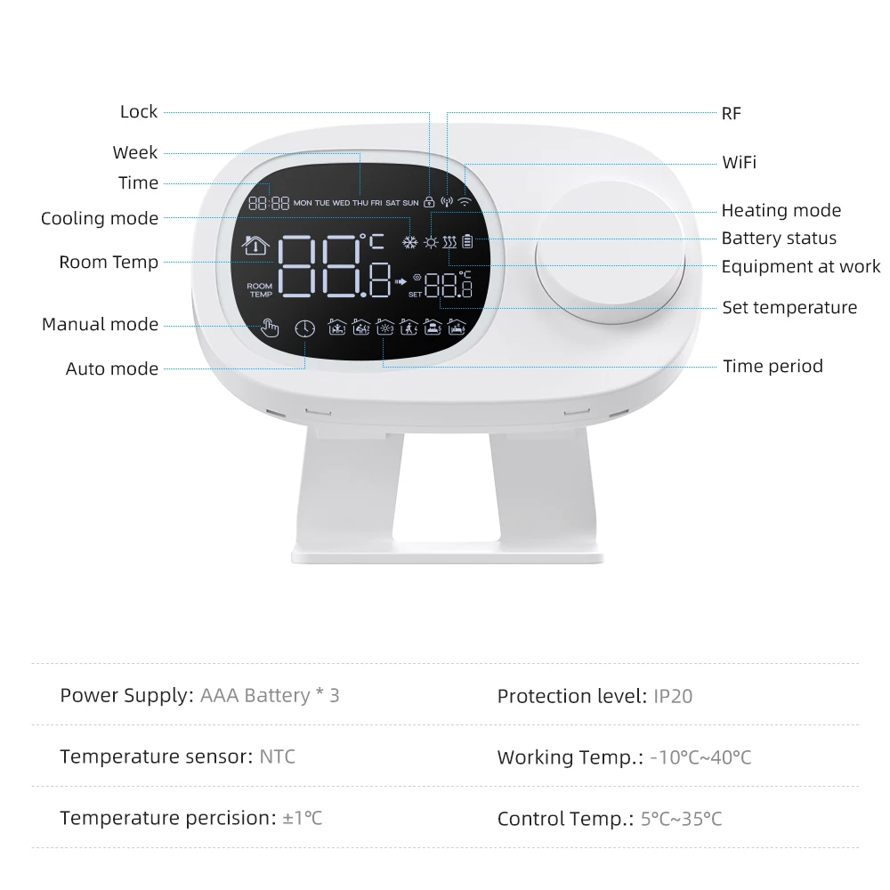 MIUCDA Tuya WiFi RF433 Thermostat intelligent vanne de chaudière à gaz d'eau régulateur de température Programmable fonctionne pour Alexa Google Home