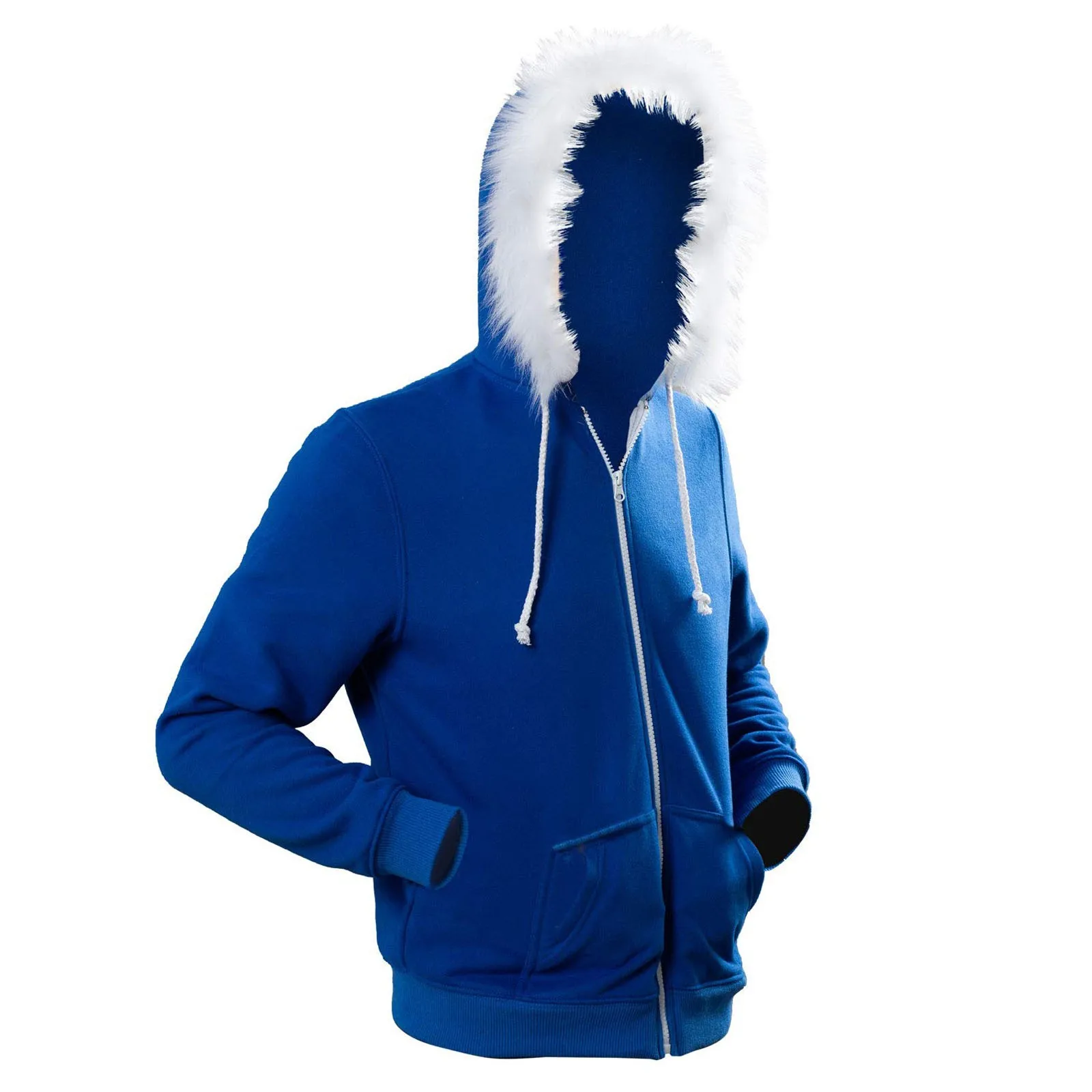 Men's Sweatshirt Blue Coat Cosplay Jacket Hoodie Cardigan Casual Men Solid Colour Party Clothing Padded Hooded Zip Sweatshirt