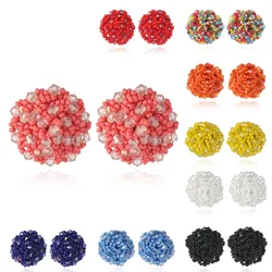 AENSOA 22mm Bohemia Crystal Seed Beads Round Stud Earrings for Women Multicolor Handmade Beaded Small Earrings Boho Jewelry 2023
