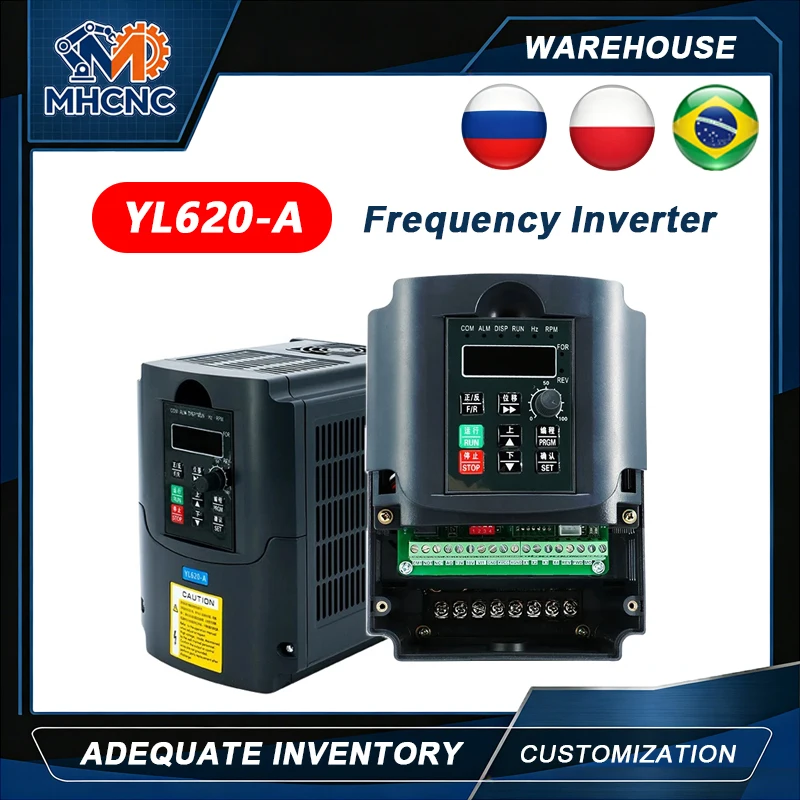 Local Stock MHCNC YL620 A VFD Variable Frequency Inverter 1.5KW 2.2KW 220V 3 Phase for CNC Spindle Robot Motor Speed Control