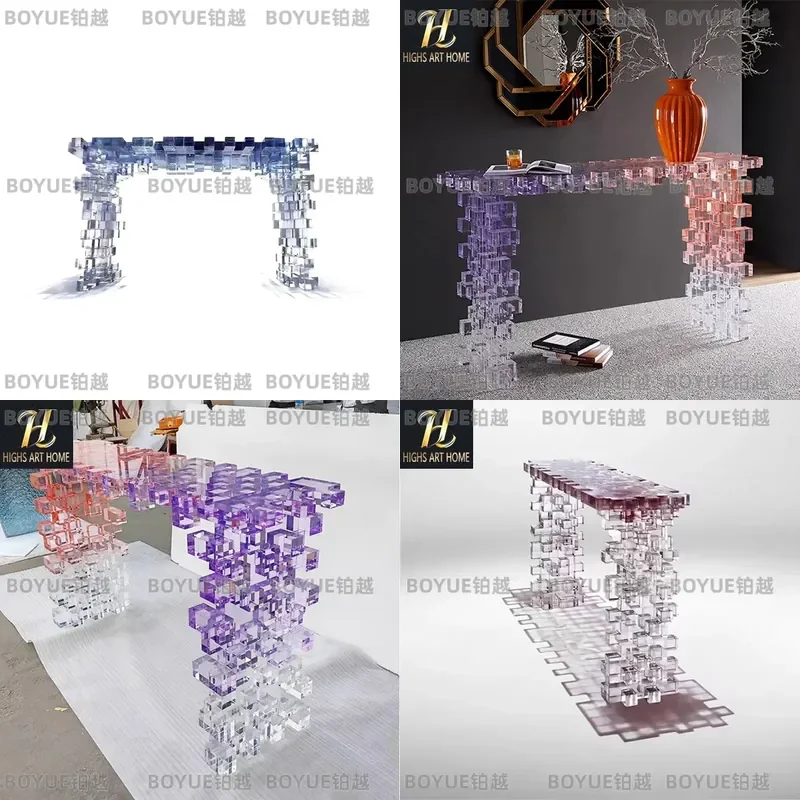Italian Minimalist Acrylic Entryway Table Gradient Color Console for Living Room Corridor Creative Modern Home Decor