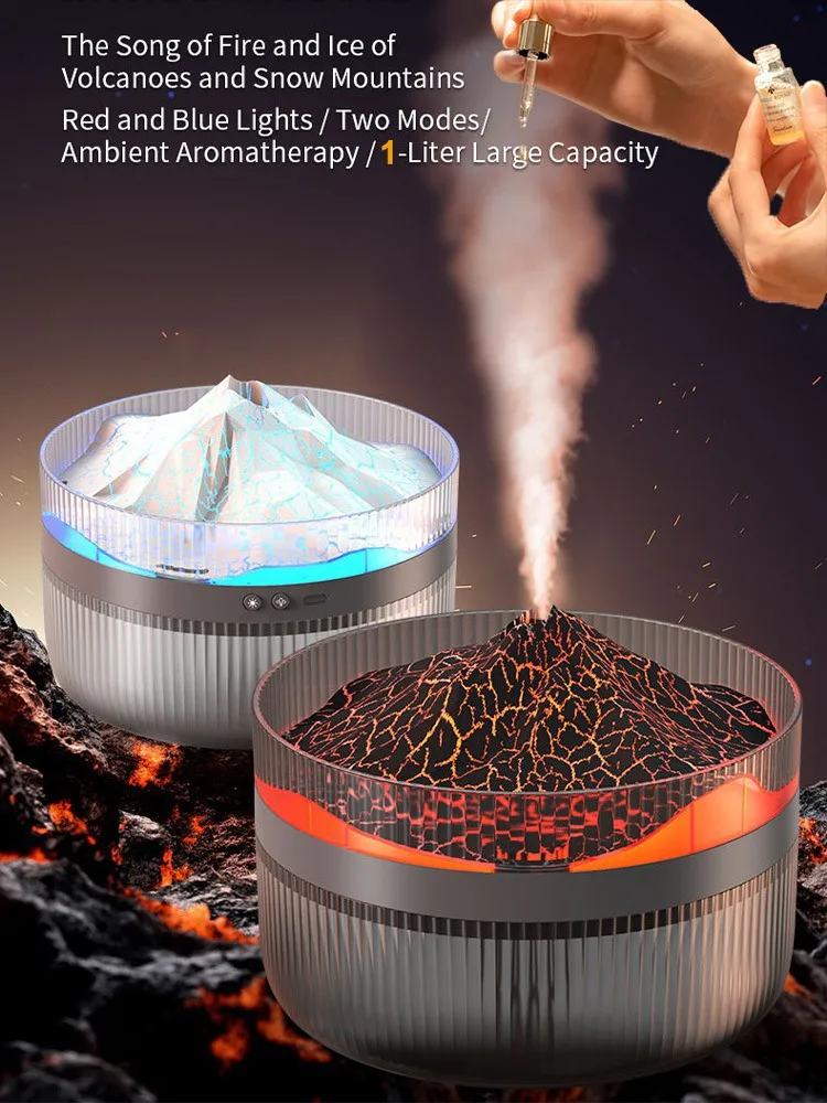 Air Humidifier Aroma Diffuser 1L Purifier Volcanic iceberg Night Light USB Ultrasonic Cool Mist Sprayer Essential Oil Fragrance