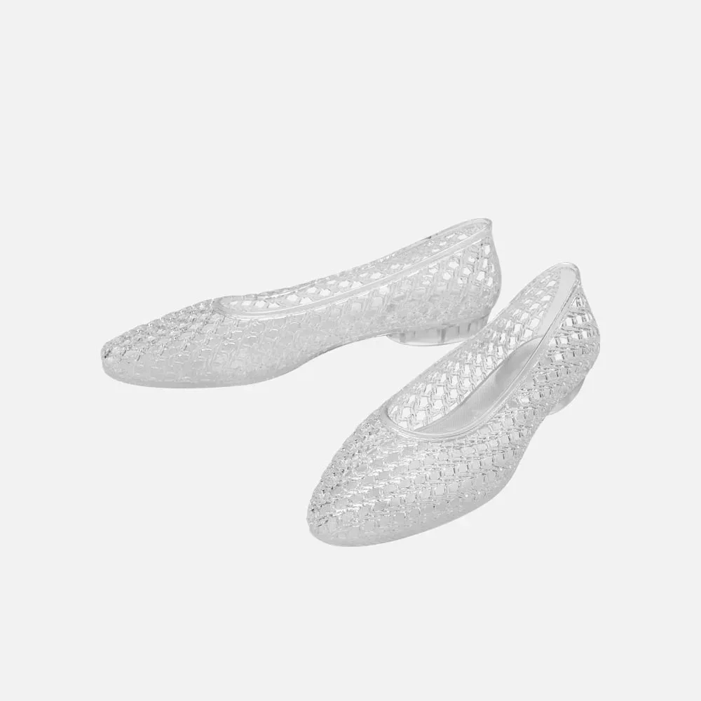 Princess Style Pointed Toe Crystal Frosted Shoes Soft Comfortable Rain Boots Fashionable Unique Design Flat Heel PVC Material