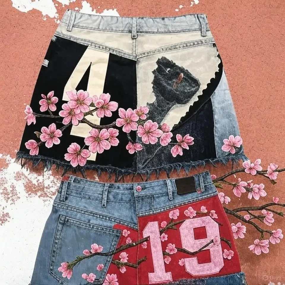 American Hip Hop Y2K Mini Short Skirt Applique Print Denim Goth Street Harajuku Vintage High Waist Sexy Loose Casual Women Skirt