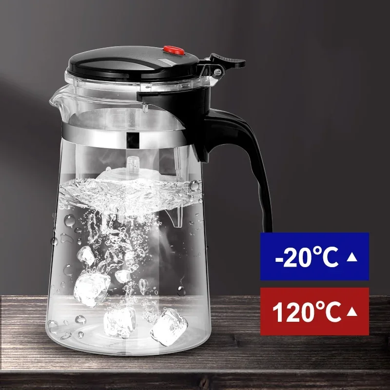 750ML Tea Pot with Infuser Thickened Glass Heated Resistant Flower Scented Tea Pot One-button Filtering Tea Separation Kettle