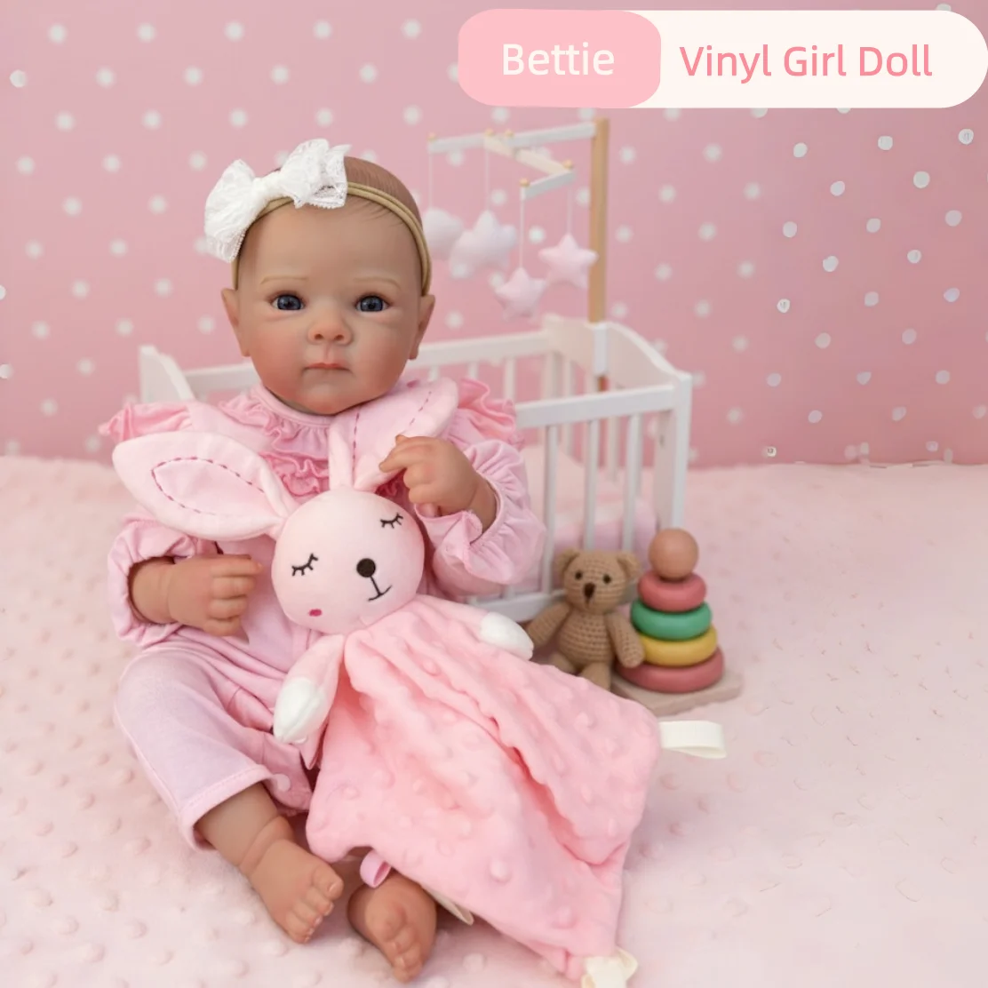 

48CM Vinyl Girl Doll Bettie With Painted Hair In Cute Pink clothes Handmade Waterproof bebe reborn doll For Kids' Christmas Gift