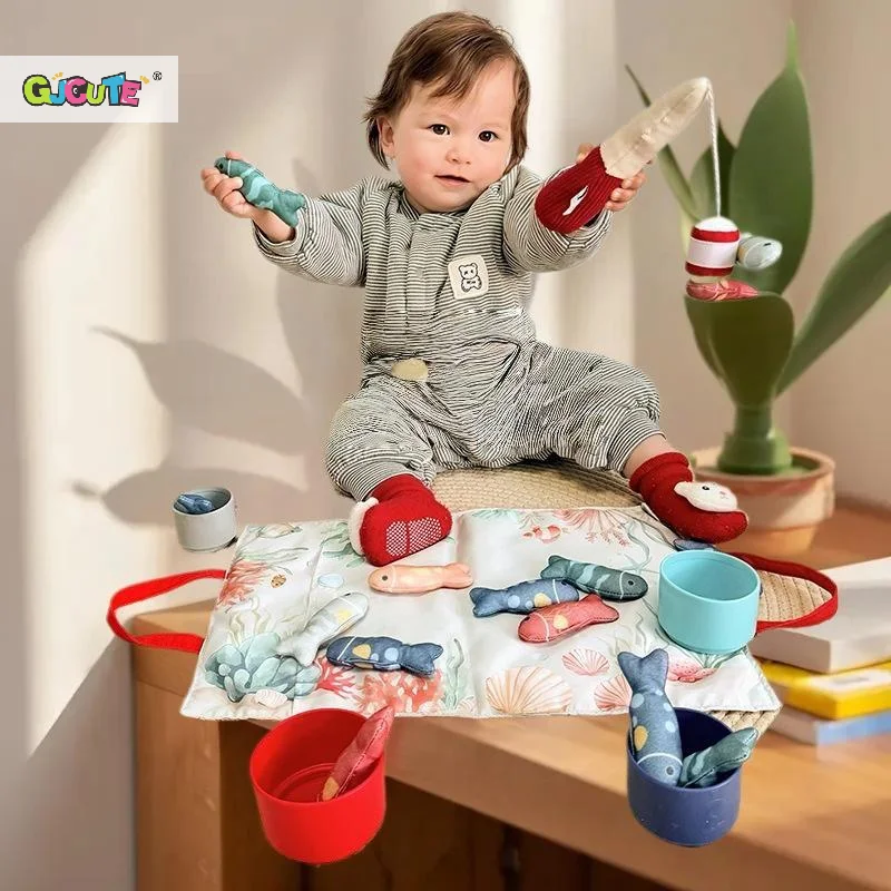 Set Educational Cloth Fishing Game with Color Sorting Stacking Cups–Montessori Number Counting Toy for Toddlers