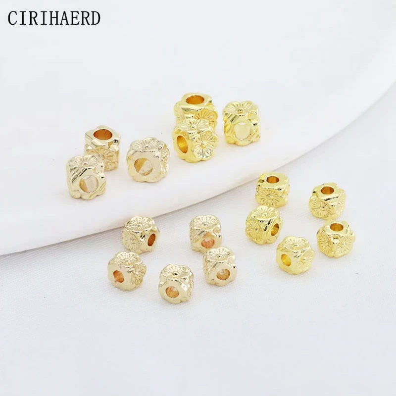 50pcs/lot 14K/18K Gold Plated Square Spacer Flower Beads For Bracelet Jewellery Making Supplies DIY Accessories Jewelry Beads