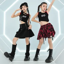 Chidren hip hop clothing girls dance suits hip hop girl set short sleeve crop tshirt girls jazz dance costumes